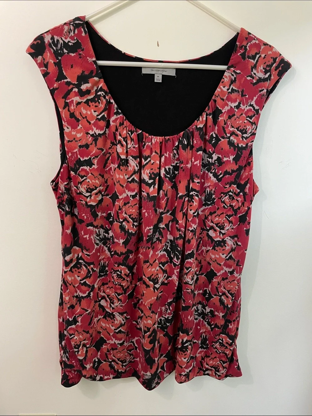 Classiques Entier Red and Black Floral Scoop Neck Lined Sleeveless Blouse XL